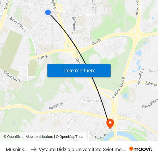 Musninkų St. to Vytauto Didžiojo Universiteto Švietimo Akademija map