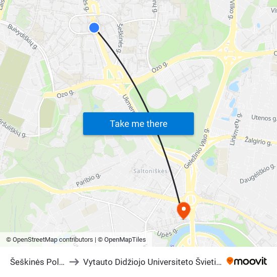 Šeškinės Poliklinika to Vytauto Didžiojo Universiteto Švietimo Akademija map