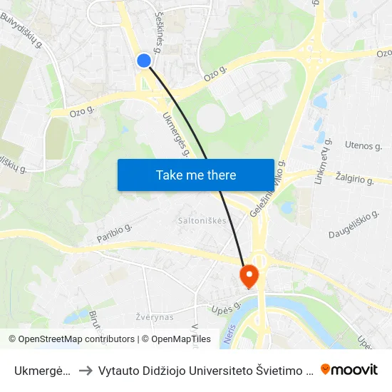 Ukmergės St. to Vytauto Didžiojo Universiteto Švietimo Akademija map
