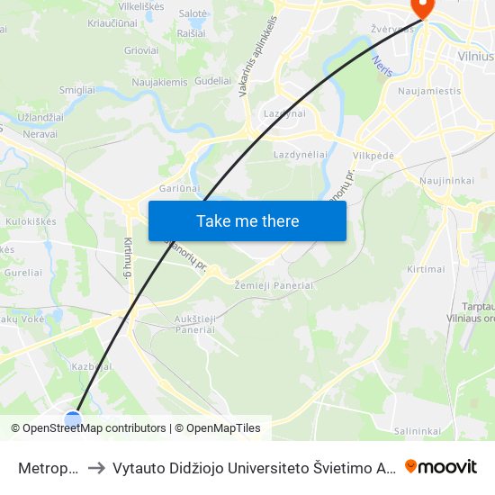 Metropolis to Vytauto Didžiojo Universiteto Švietimo Akademija map