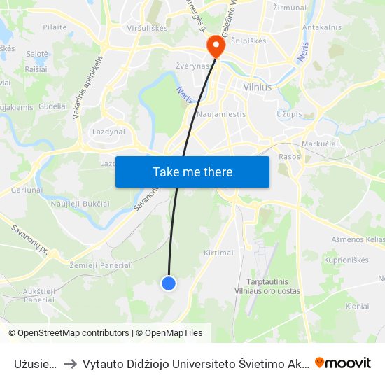 Užusienis to Vytauto Didžiojo Universiteto Švietimo Akademija map