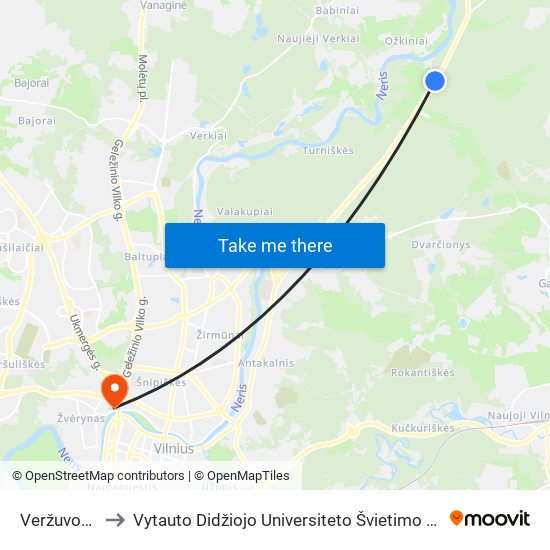 Veržuvos St. to Vytauto Didžiojo Universiteto Švietimo Akademija map