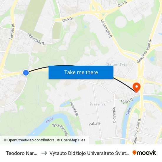 Teodoro Narbuto St. to Vytauto Didžiojo Universiteto Švietimo Akademija map