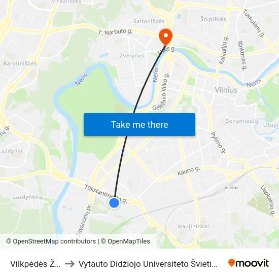Vilkpėdės Žiedas to Vytauto Didžiojo Universiteto Švietimo Akademija map