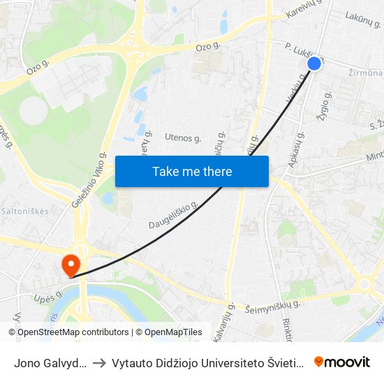 Jono Galvydžio St. to Vytauto Didžiojo Universiteto Švietimo Akademija map