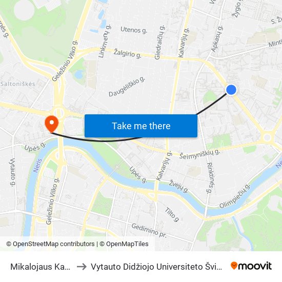 Mikalojaus Katkaus St. to Vytauto Didžiojo Universiteto Švietimo Akademija map