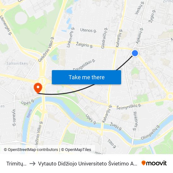 Trimitų St. to Vytauto Didžiojo Universiteto Švietimo Akademija map