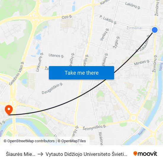 Šiaurės Miestelis to Vytauto Didžiojo Universiteto Švietimo Akademija map