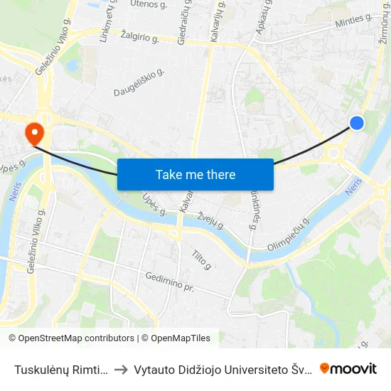 Tuskulėnų Rimties Parkas to Vytauto Didžiojo Universiteto Švietimo Akademija map
