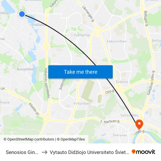 Senosios Gineitiškės to Vytauto Didžiojo Universiteto Švietimo Akademija map