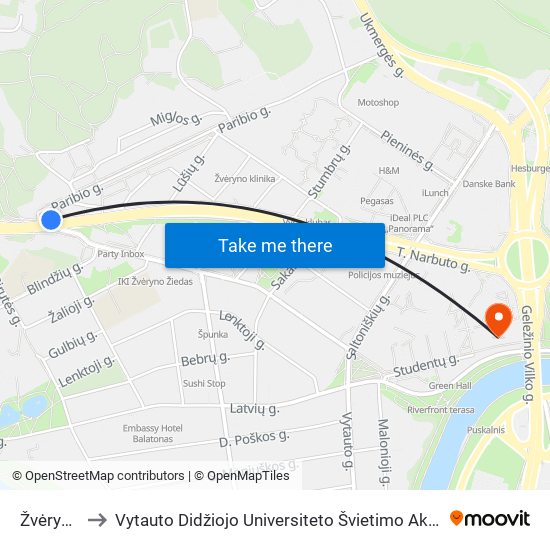 Žvėrynas to Vytauto Didžiojo Universiteto Švietimo Akademija map
