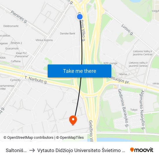 Saltoniškės to Vytauto Didžiojo Universiteto Švietimo Akademija map