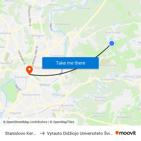 Stanislovo Kerbedžio St. to Vytauto Didžiojo Universiteto Švietimo Akademija map