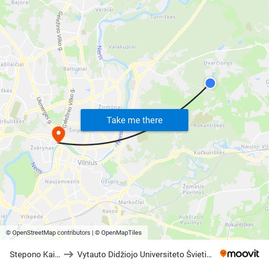 Stepono Kairio St. to Vytauto Didžiojo Universiteto Švietimo Akademija map