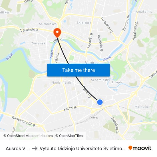 Aušros Vartai to Vytauto Didžiojo Universiteto Švietimo Akademija map