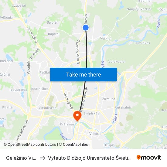 Geležinio Vilko St. to Vytauto Didžiojo Universiteto Švietimo Akademija map