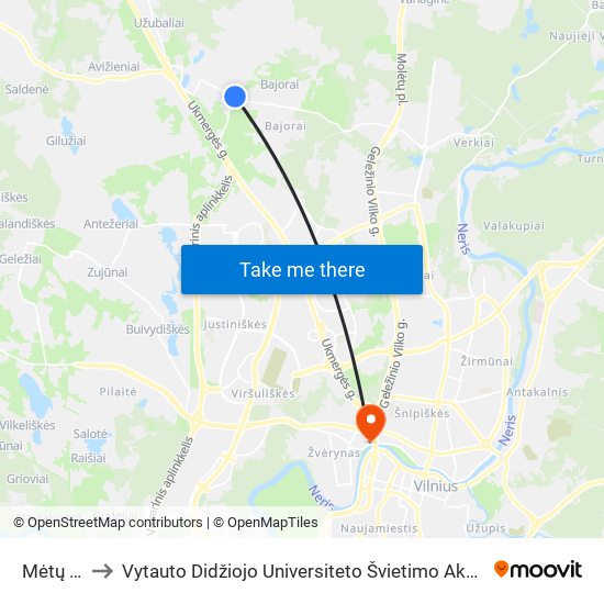 Mėtų St. to Vytauto Didžiojo Universiteto Švietimo Akademija map