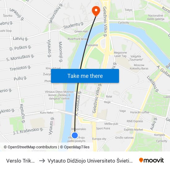 Verslo Trikampis to Vytauto Didžiojo Universiteto Švietimo Akademija map