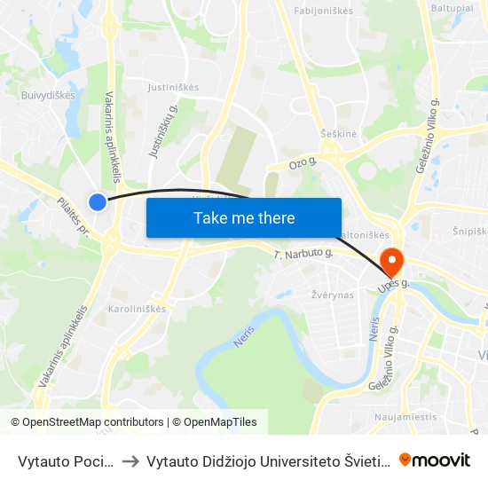 Vytauto Pociūno St. to Vytauto Didžiojo Universiteto Švietimo Akademija map