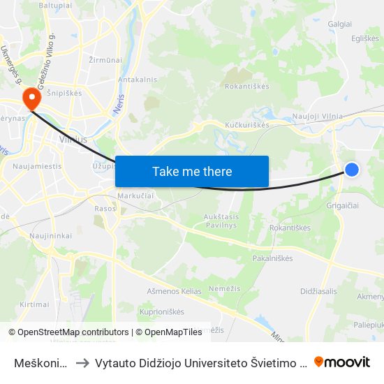 Meškonių St. to Vytauto Didžiojo Universiteto Švietimo Akademija map