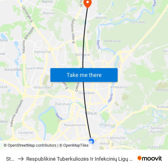 Stotis to Respublikinė Tuberkuliozės Ir Infekcinių Ligų Universitetinė Ligoninė map
