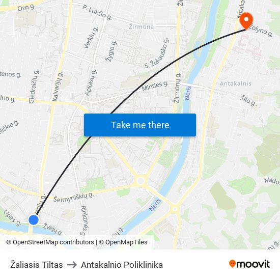 Žaliasis Tiltas to Antakalnio Poliklinika map