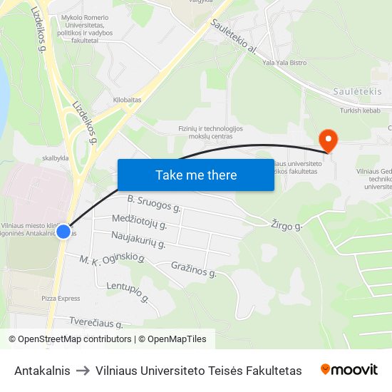 Antakalnis to Vilniaus Universiteto Teisės Fakultetas map