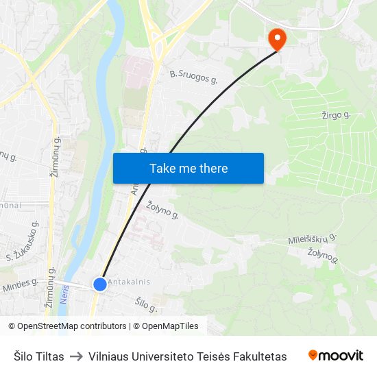 Šilo Tiltas to Vilniaus Universiteto Teisės Fakultetas map