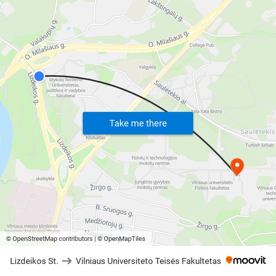 Lizdeikos St. to Vilniaus Universiteto Teisės Fakultetas map