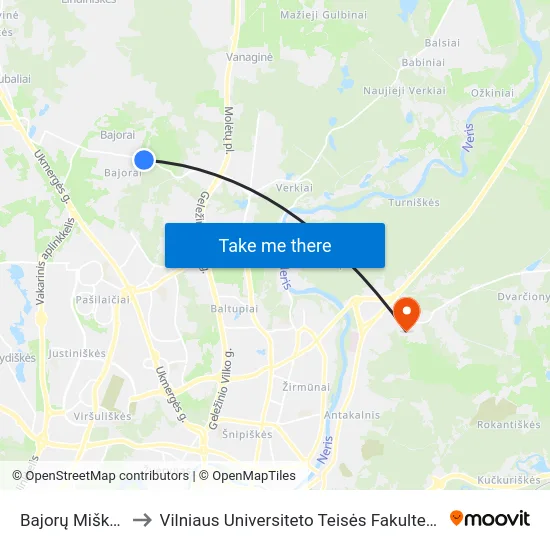 Bajorų Miškas to Vilniaus Universiteto Teisės Fakultetas map