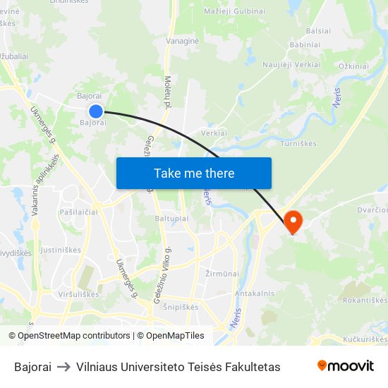 Bajorai to Vilniaus Universiteto Teisės Fakultetas map