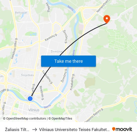 Žaliasis Tiltas to Vilniaus Universiteto Teisės Fakultetas map