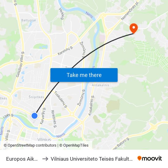 Europos Aikštė to Vilniaus Universiteto Teisės Fakultetas map