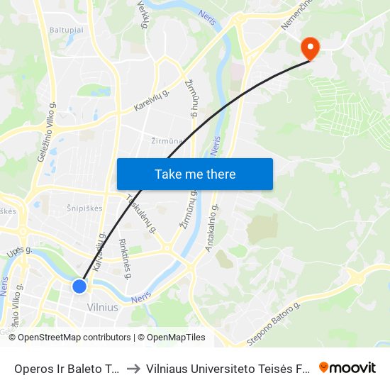 Operos Ir Baleto Teatras to Vilniaus Universiteto Teisės Fakultetas map