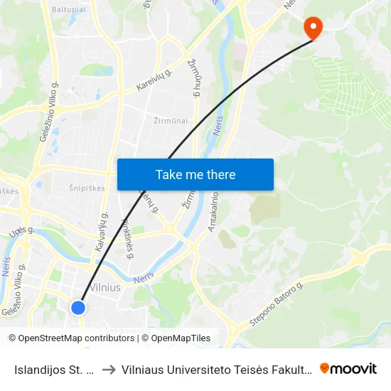 Islandijos St. (C) to Vilniaus Universiteto Teisės Fakultetas map