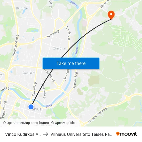 Vinco Kudirkos Aikštė to Vilniaus Universiteto Teisės Fakultetas map