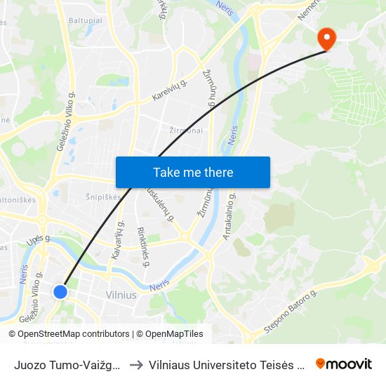 Juozo Tumo-Vaižganto St. to Vilniaus Universiteto Teisės Fakultetas map