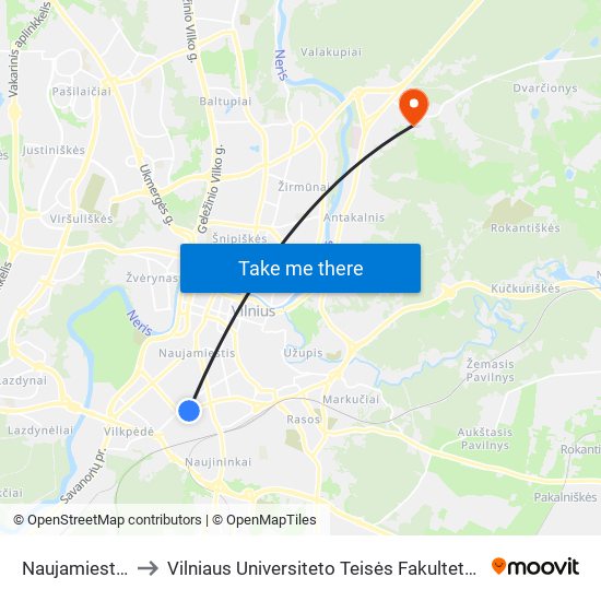 Naujamiestis to Vilniaus Universiteto Teisės Fakultetas map