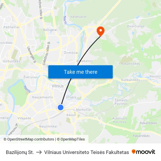 Bazilijonų St. to Vilniaus Universiteto Teisės Fakultetas map