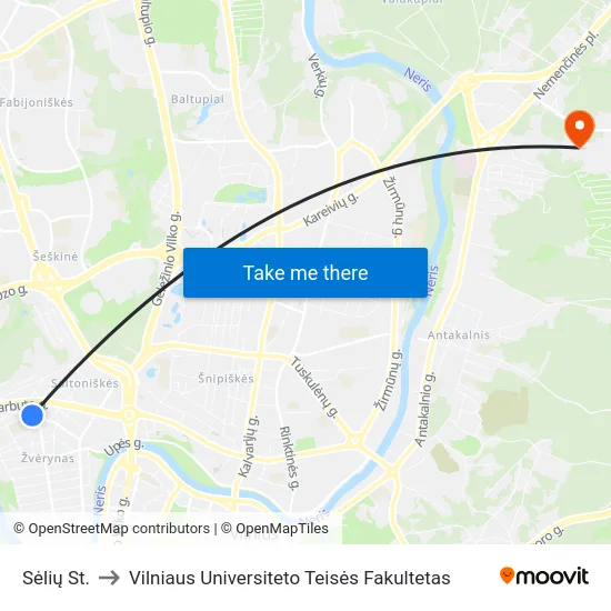 Sėlių St. to Vilniaus Universiteto Teisės Fakultetas map