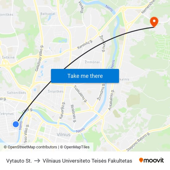 Vytauto St. to Vilniaus Universiteto Teisės Fakultetas map