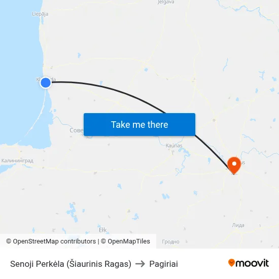 Senoji Perkėla (Šiaurinis Ragas) to Pagiriai map