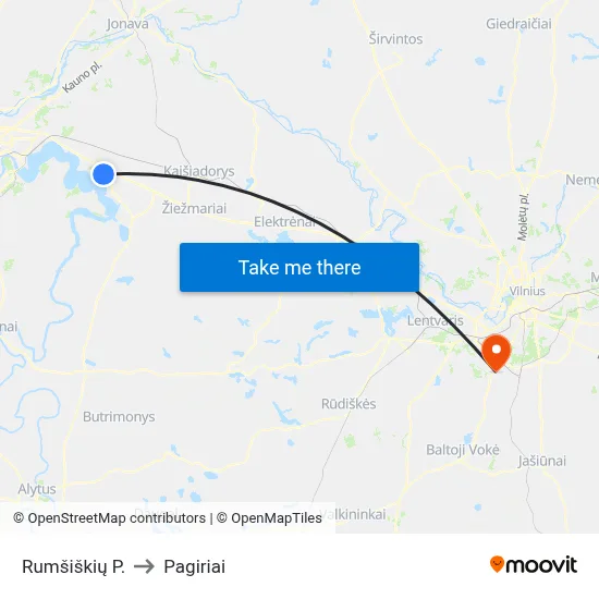 Rumšiškių P. to Pagiriai map