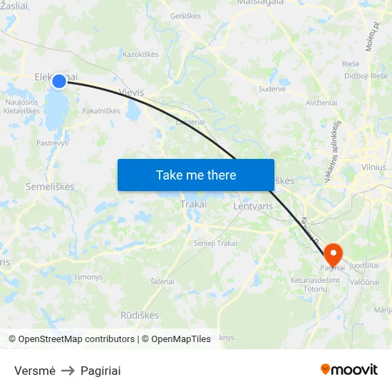 Versmė to Pagiriai map