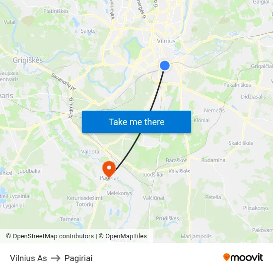 Vilnius As to Pagiriai map