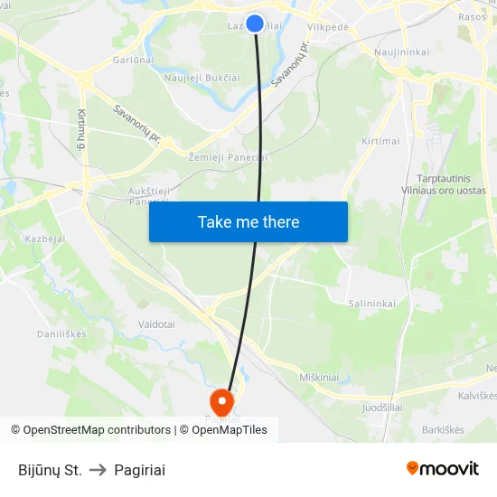 Bijūnų St. to Pagiriai map