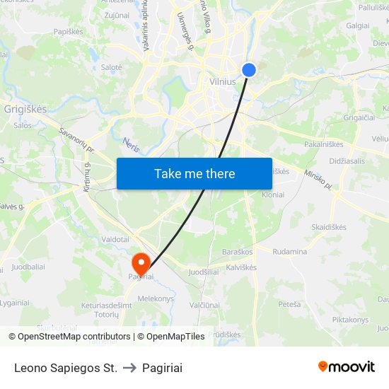 Leono Sapiegos St. to Pagiriai map