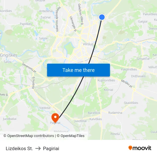 Lizdeikos St. to Pagiriai map