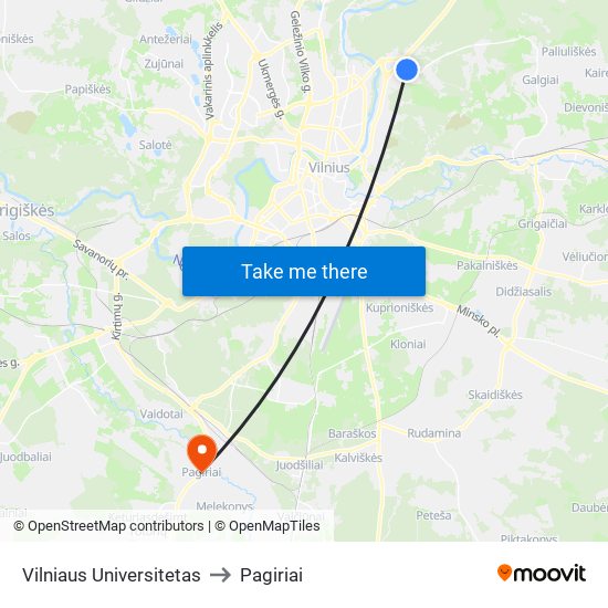 Vilniaus Universitetas to Pagiriai map