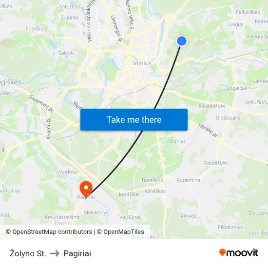 Žolyno St. to Pagiriai map